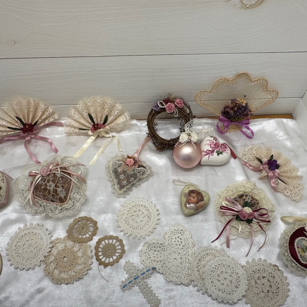 Handmade Vintage-Inspired Pink and Cream Holiday Ornament Set